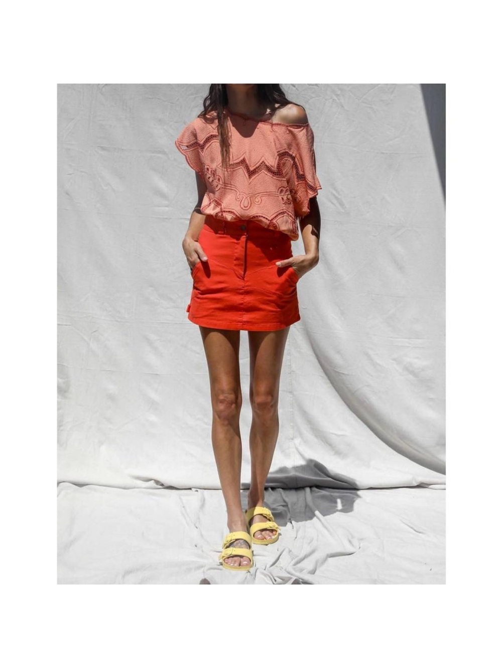 Jen's Pirate Booty Bright Coral Orange Red Zip Mini Skirt NWT